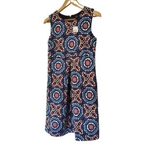 A Pea In The Pod Taylor Blue Pink Geometric Print Round Neck Ponte Dress Small